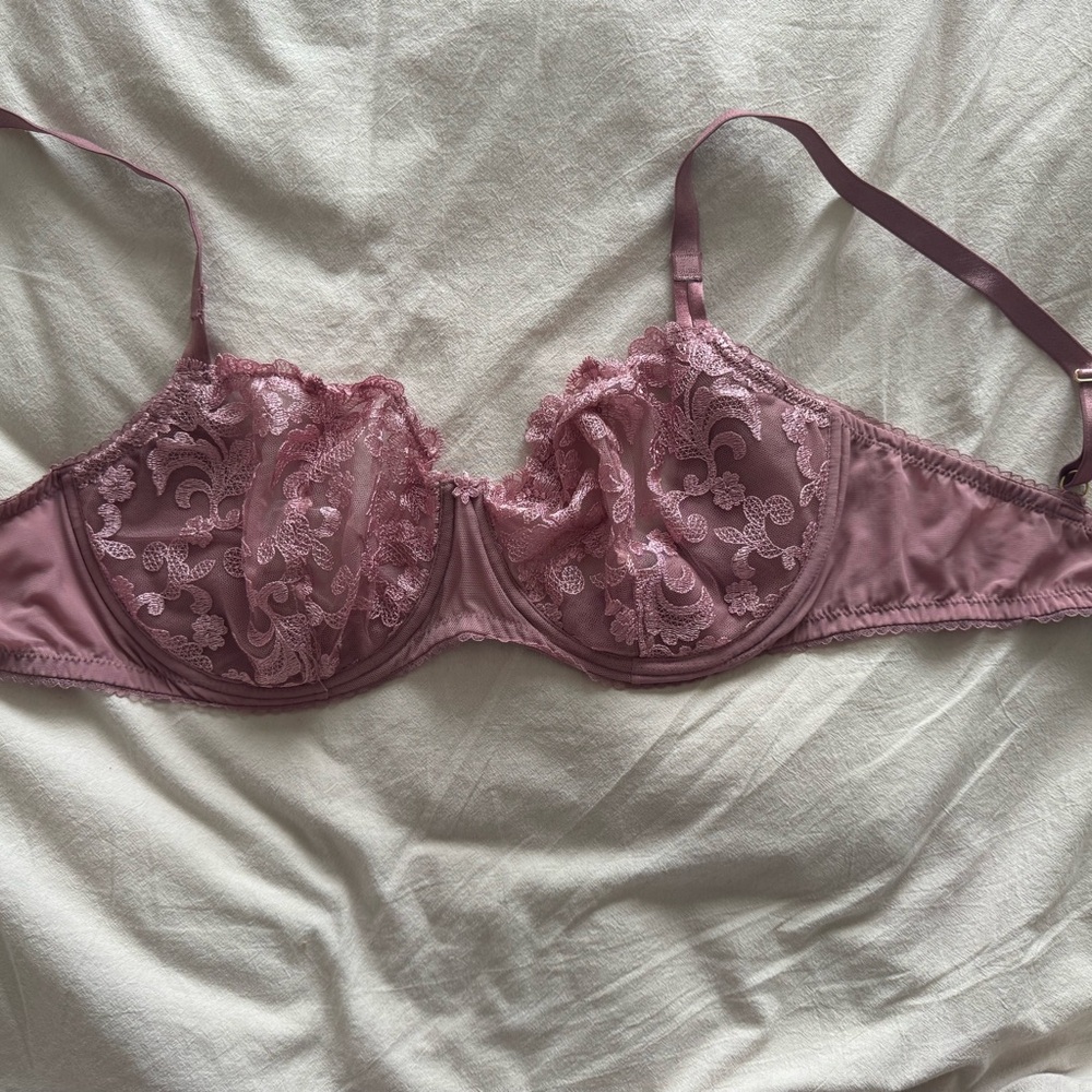 Victoria’s Secret Lace Underwire Bra Mauve Pink Floral Unlined